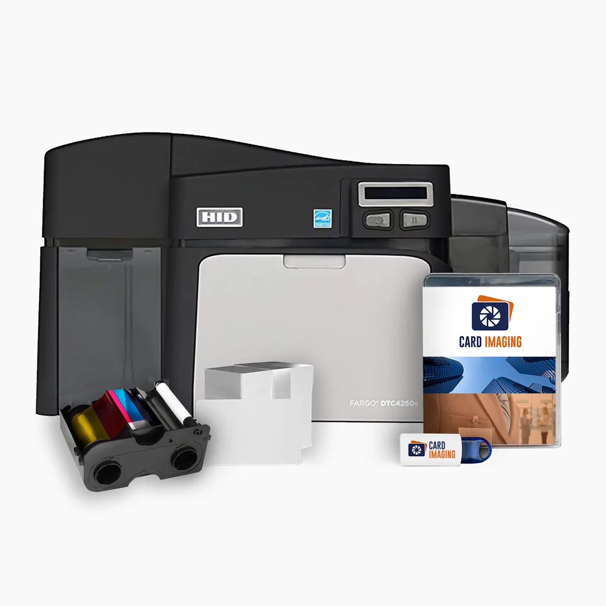 Fargo DTC4250e Dual-Side ID Card Printer & Supplies Package with Card Imaging Software 52100