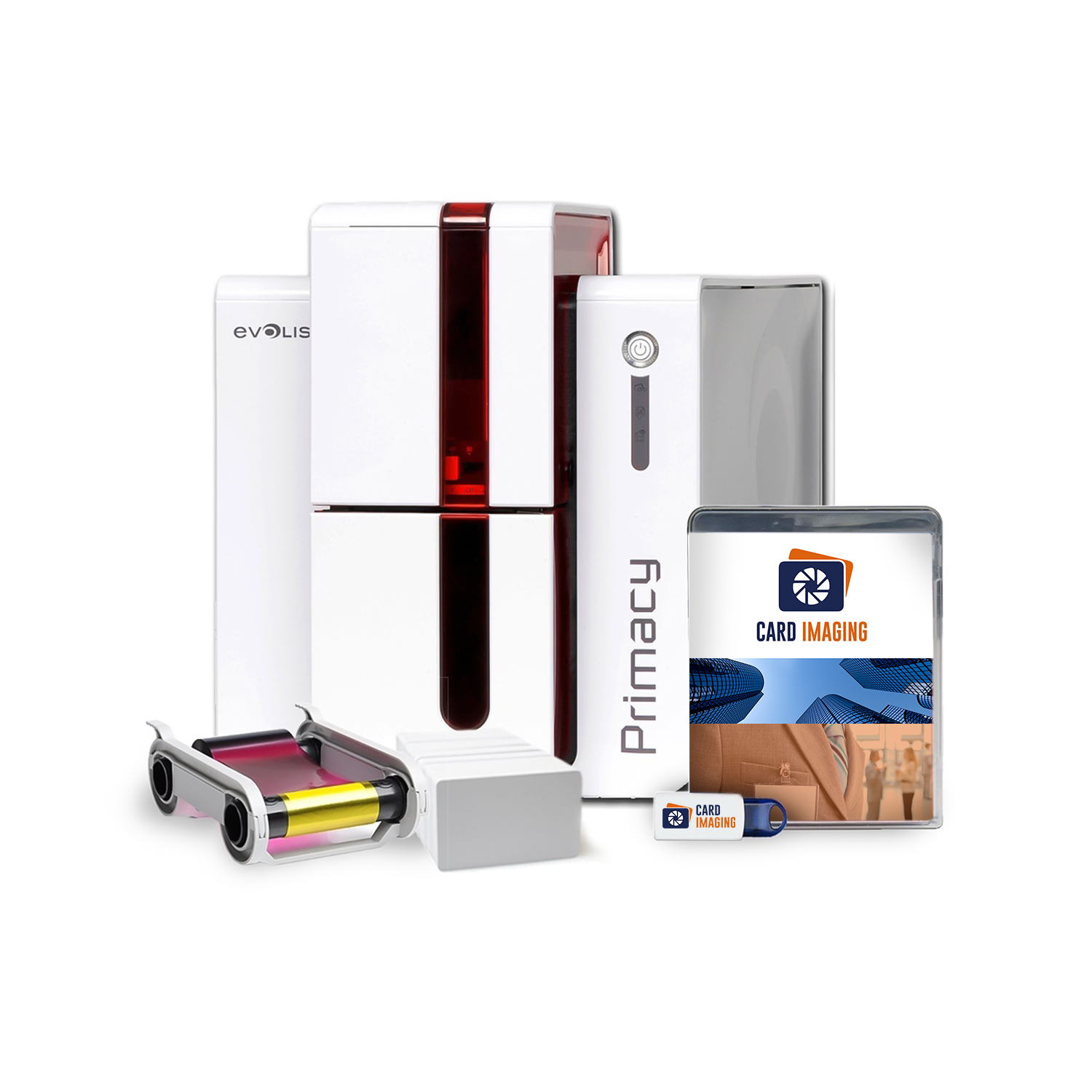 Card Imaging Evolis Primacy Single-Sided ID Card Printer and Supplies Bundle Software