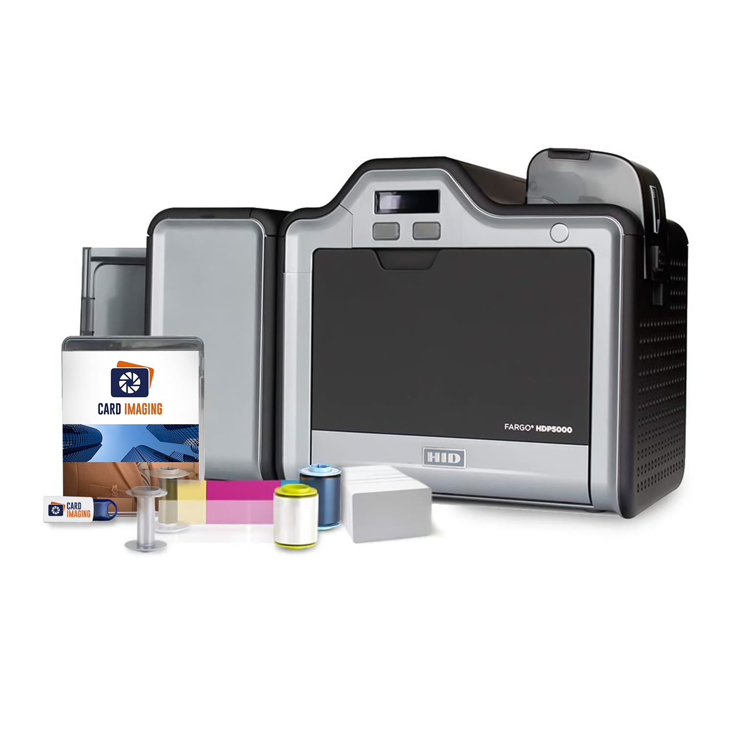 Card Imaging Fargo HDP5000 Dual Side High Definition ID Card Printer & Supplies Bundle Software 89640