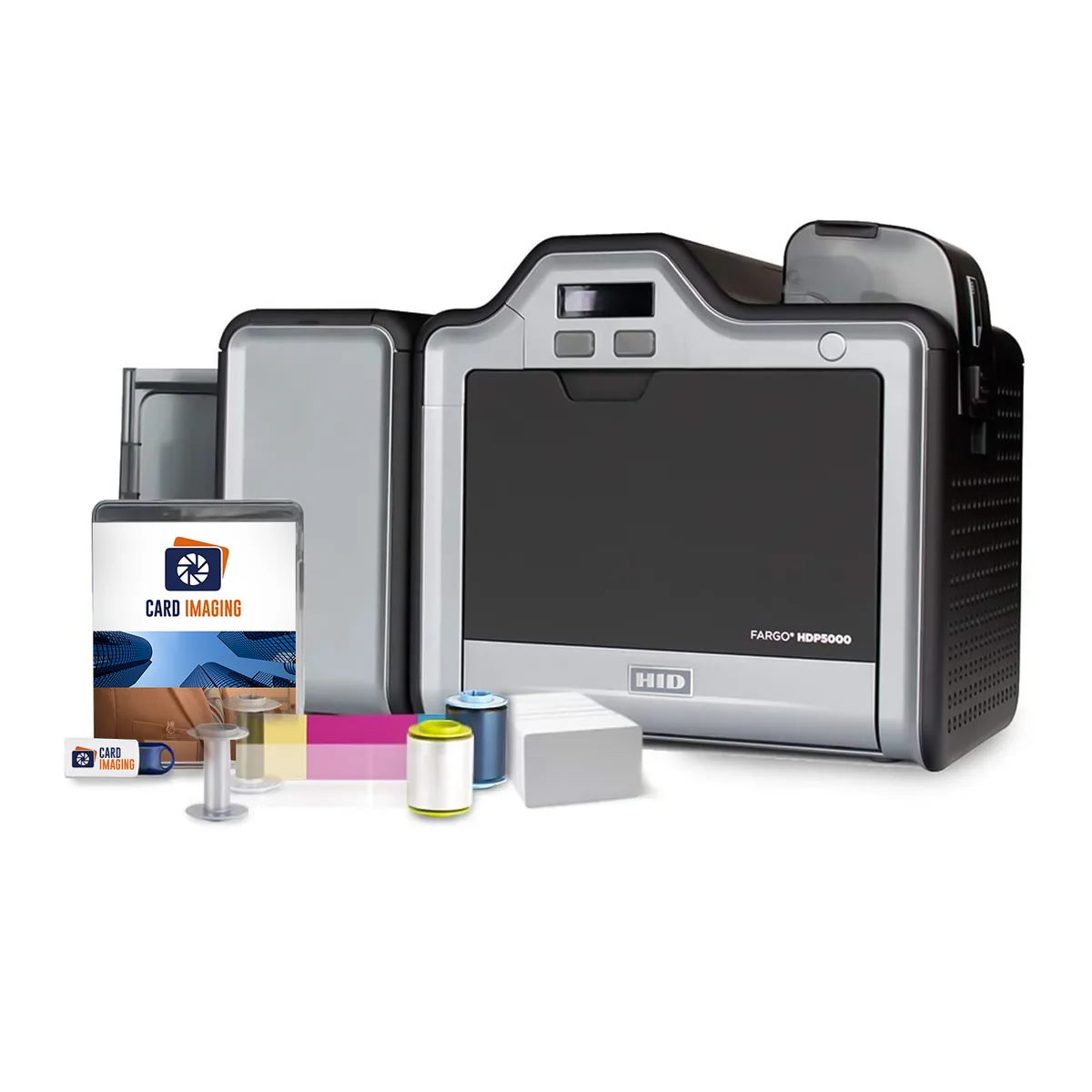 Card Imaging Fargo HDP5000 Dual Side High Definition ID Card Printer & Supplies Bundle Software