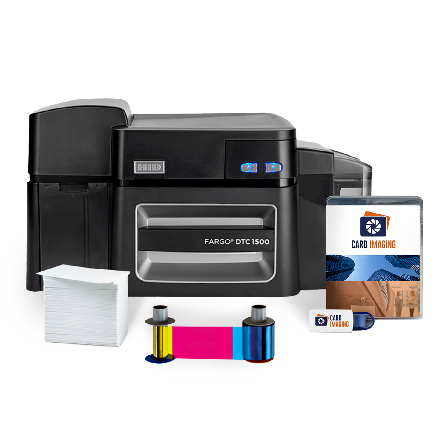 Card Imaging Fargo DTC1500 Single Side ID Card Printer & Supplies Bundle Software 51400