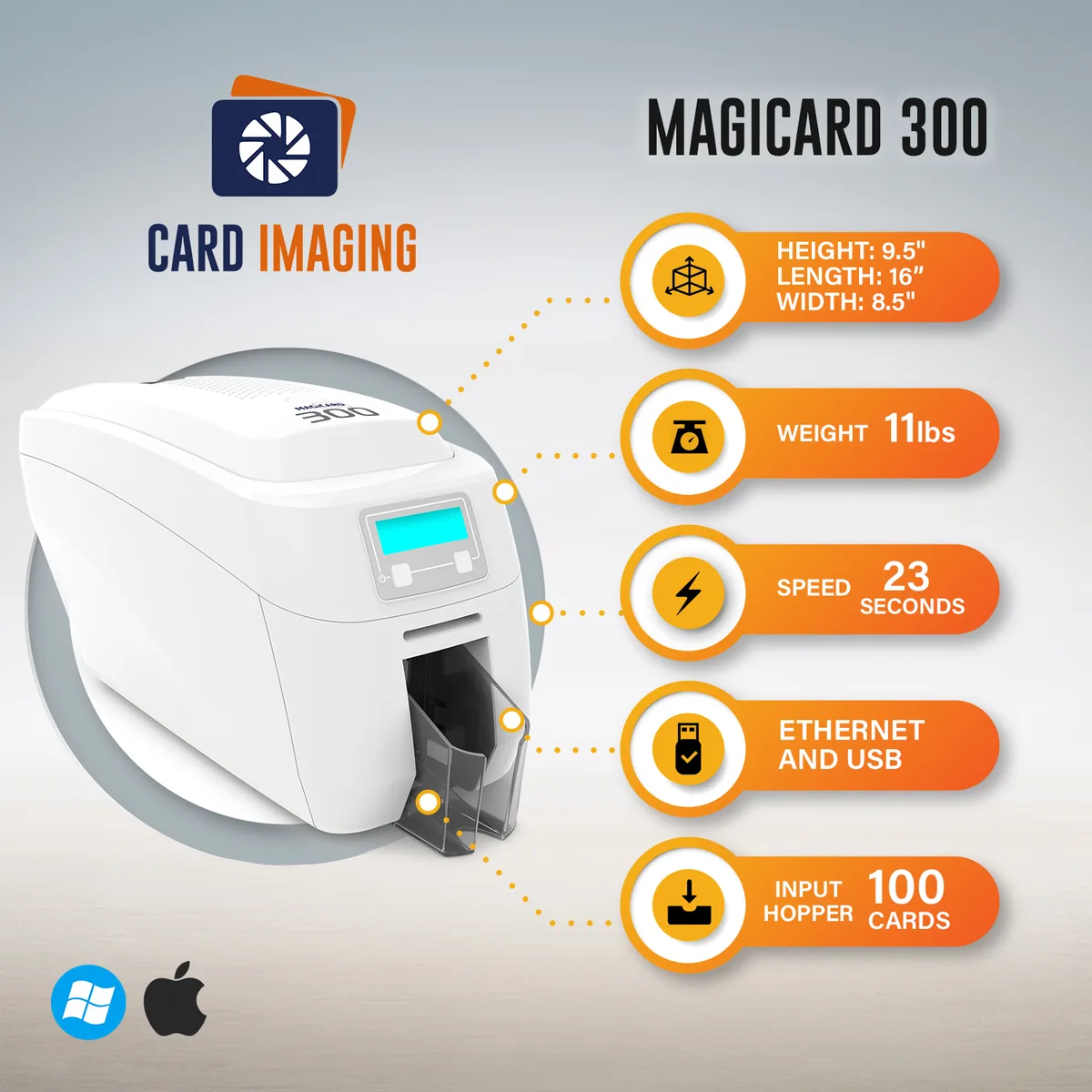 Magicard 300 Dual Sided ID Card Printer & Supplies Bundle Badge Maker Machine (3300-0021), side profile