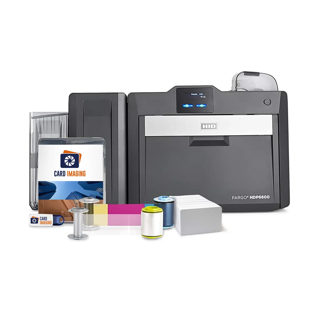 Card Imaging Fargo HDP6600 Dual sided 600 DPI ID Card Printer & Supplies Bundle Software 94640