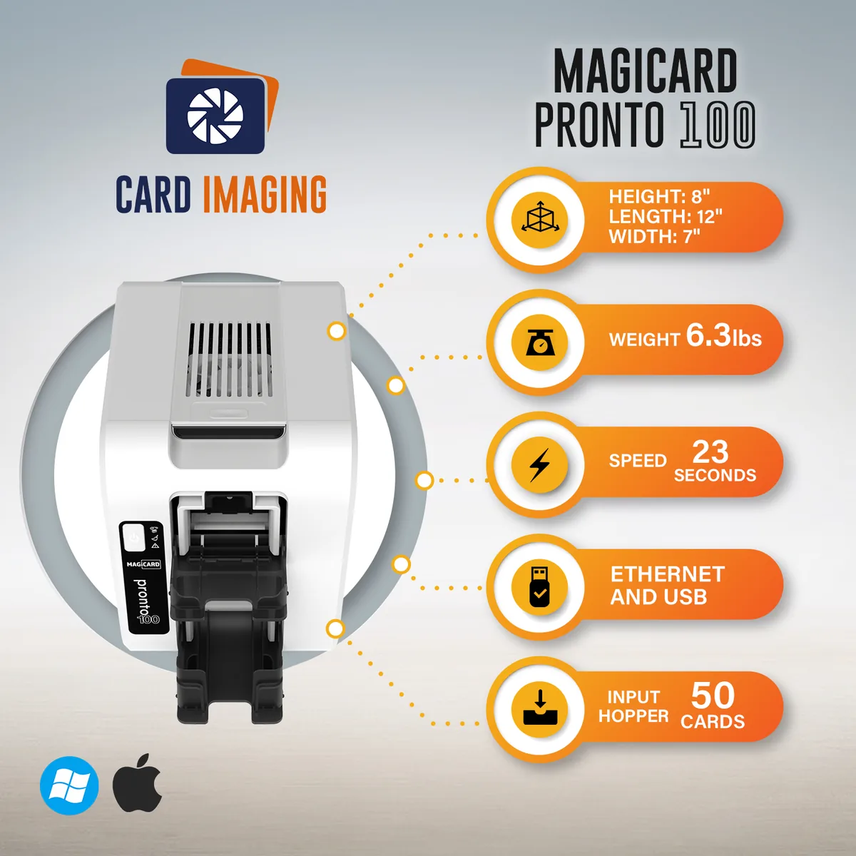 Magicard Pronto 100 Single Side Card Printer & Supplies Package (3100-0001), side profile