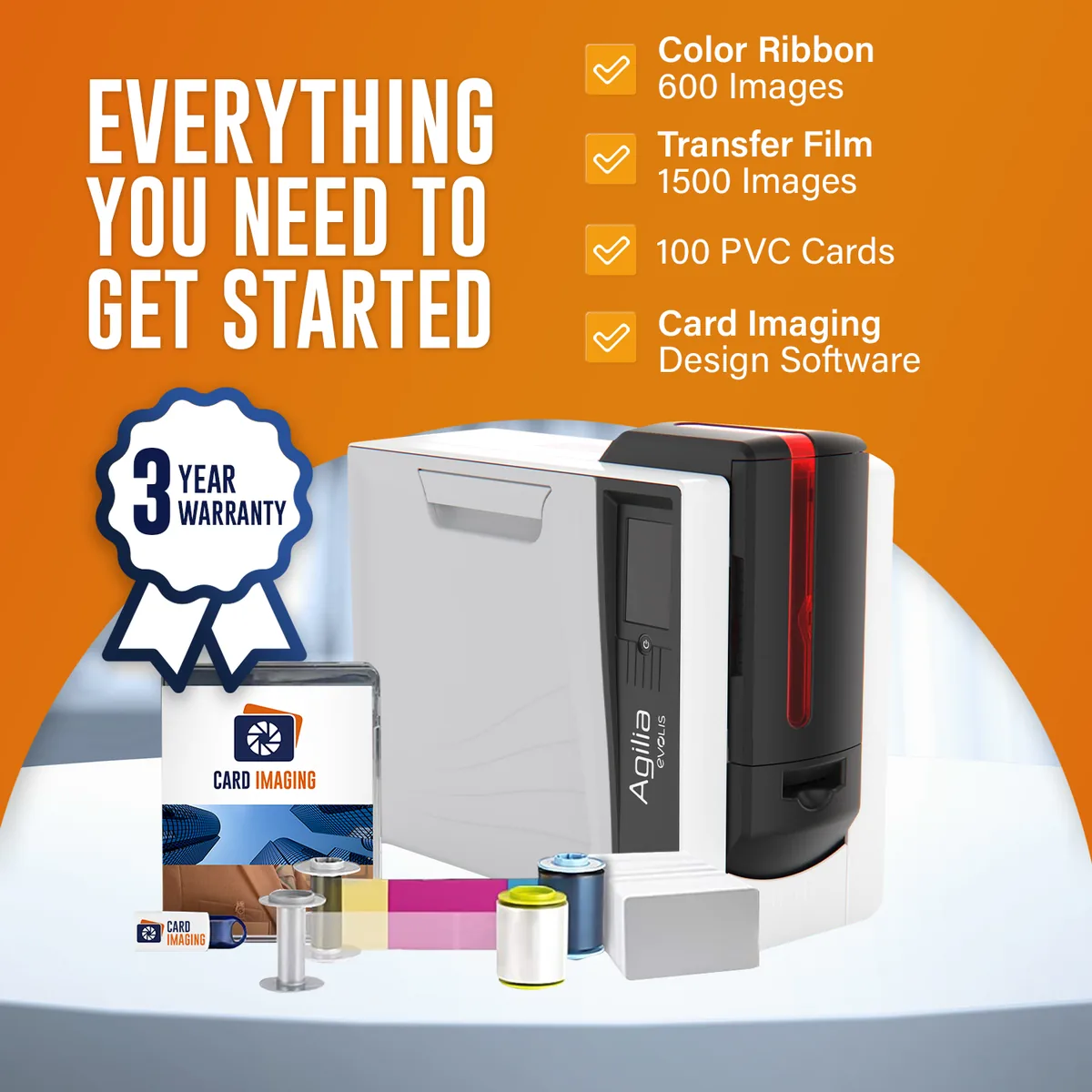 Evolis Agilia Dual Sided High Definition Retransfer Card Printer & Supplies #AG1-0011, card hopper and output stacker