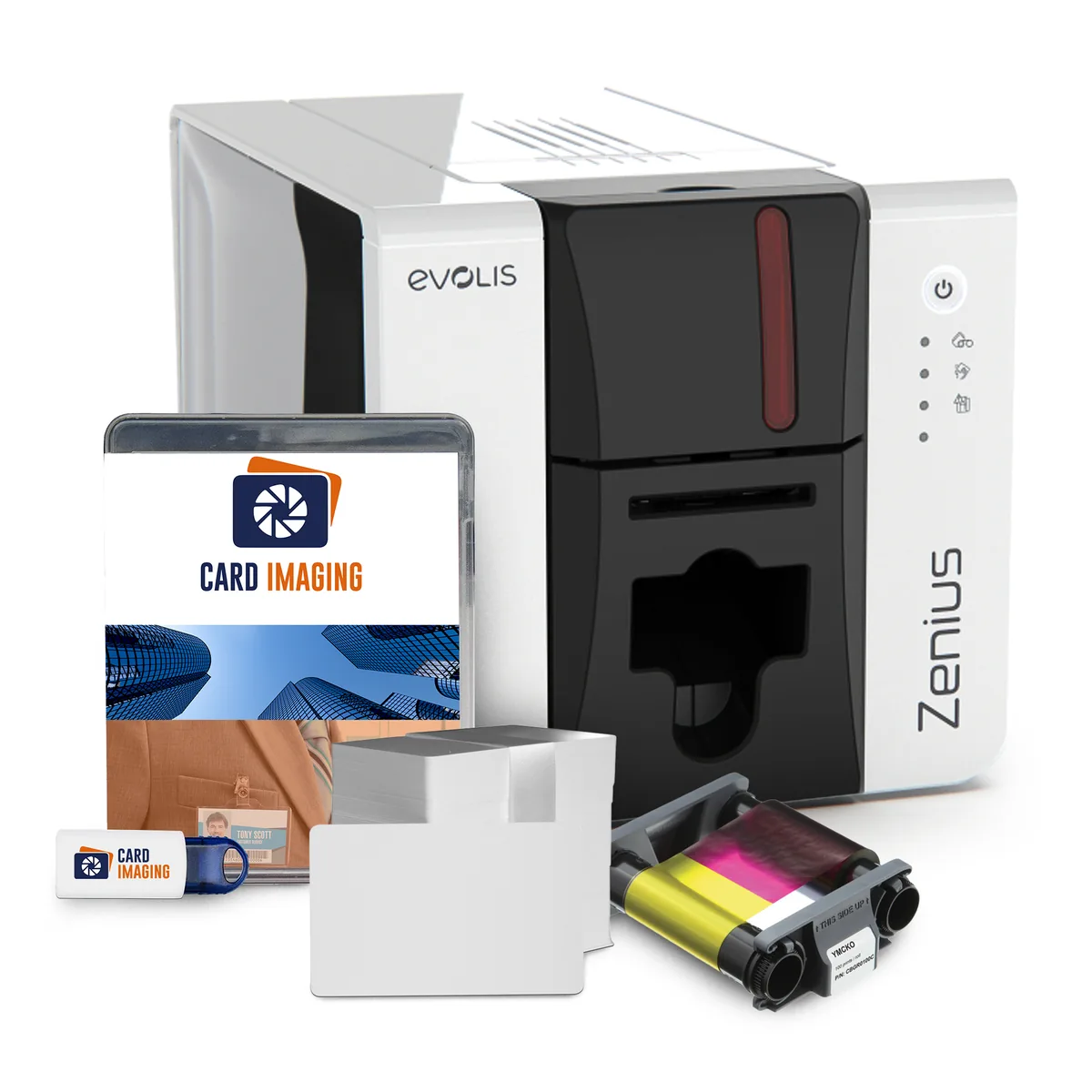 Evolis Zenius 2 Single Sided ID Card Printer & Supplies Bundle Badge Printer