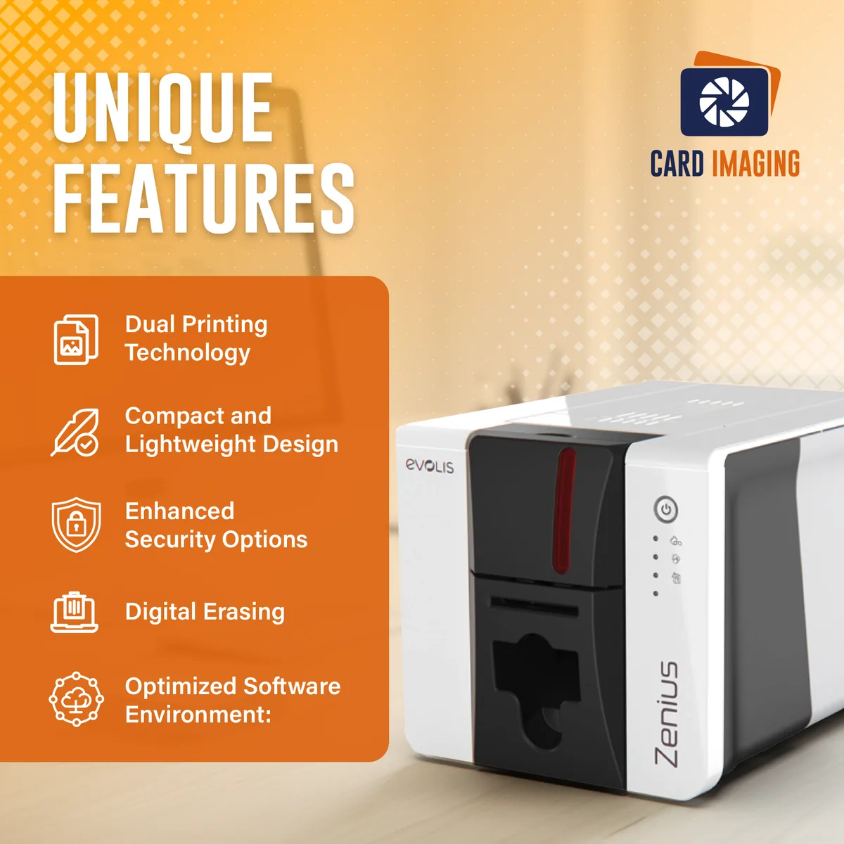 Evolis Zenius 2 Single Sided ID Card Printer & Supplies Bundle Badge Printer, control panel