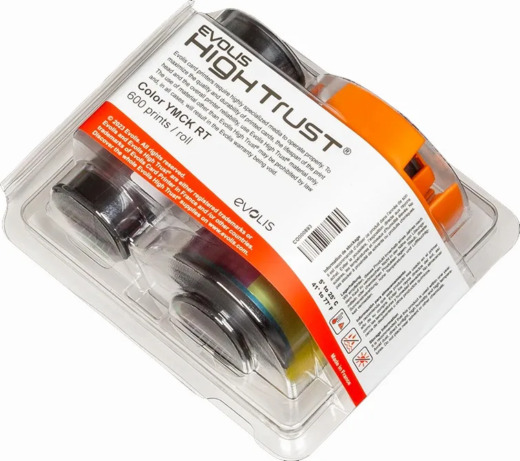 Evolis RT4F101A100 YMCK Color Ribbon for Agilia Retransfer Card Printer - 600 Images, retail packaging