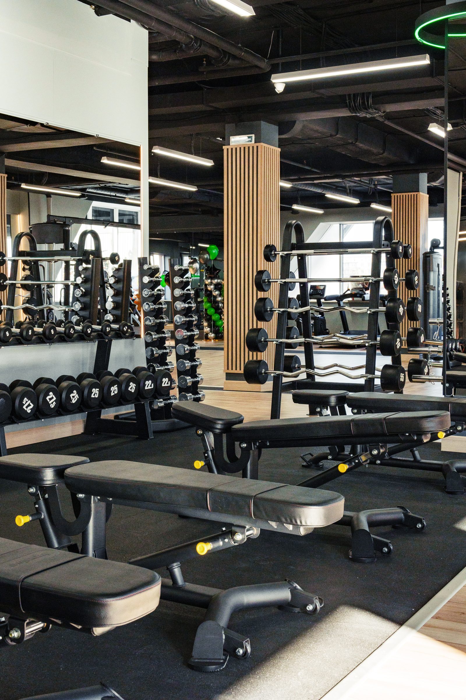Modern gym interior with workout equipment