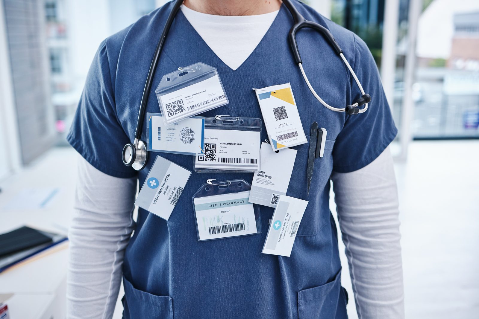 Healthcare staff member with an ID name tag