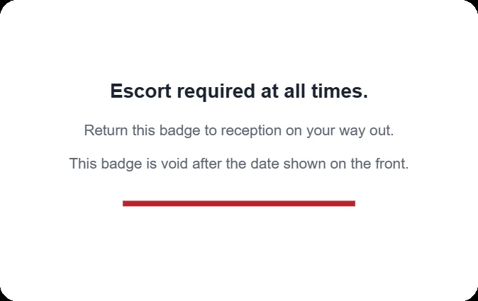 Visitor badge template, back