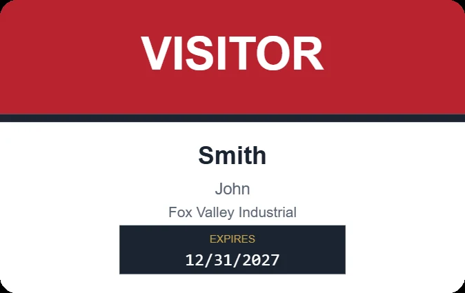 Visitor badge template, front